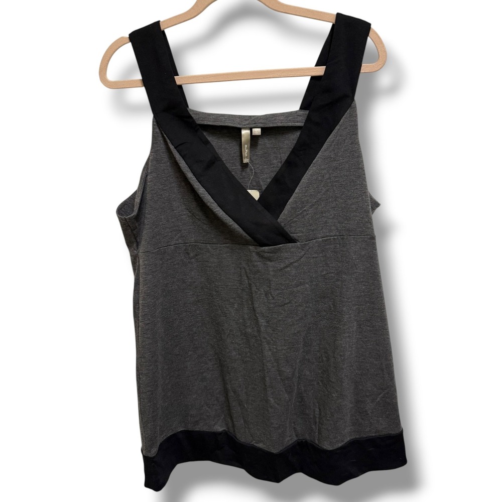 Thyme Maternity Crossover V Neck Tank Top Charcoal Grey Black Trim Womens XL NWT